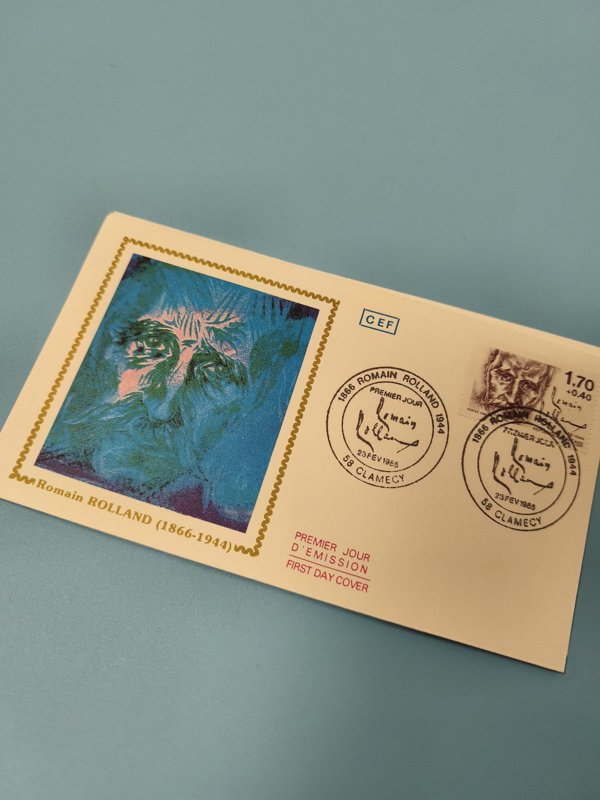 Enveloppe premier jour d?émission FDC Romain Rolland oblitérée visuel bleu