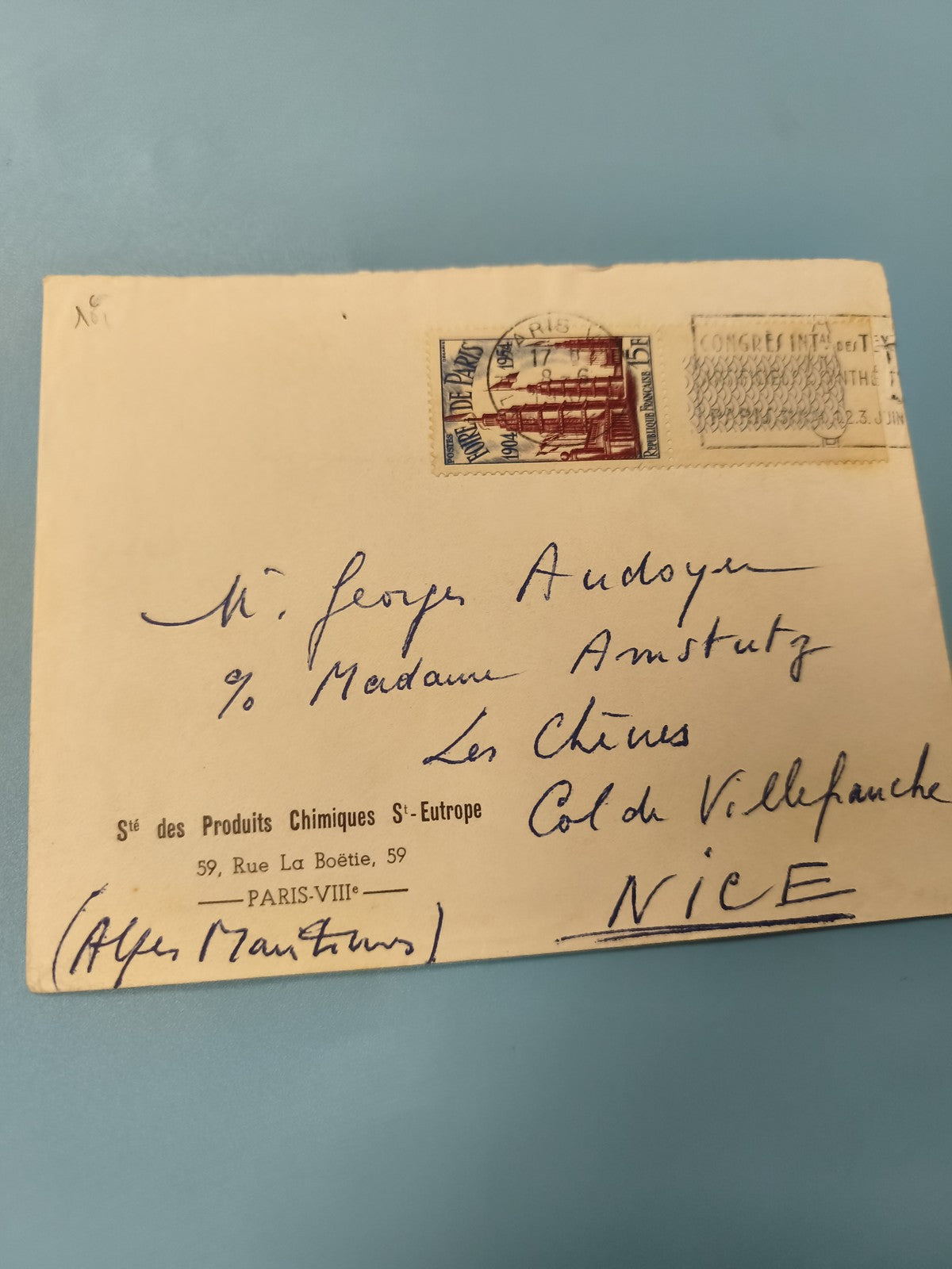 Ancienne enveloppe timbrée oblitérée Paris Nice philatélie collection vintage