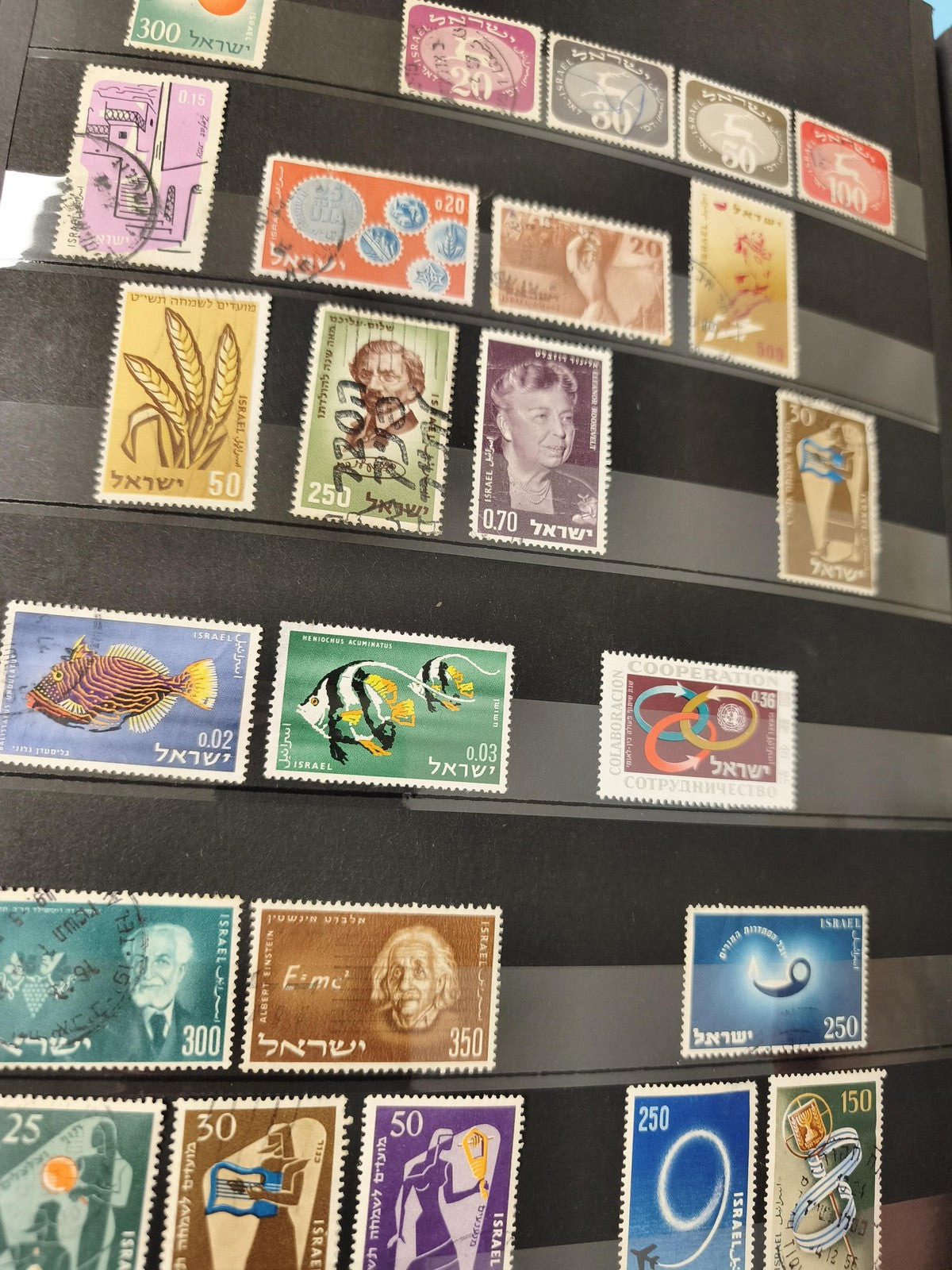 Lot anciens timbres oblitérés Israël collection philatélie, motifs variés