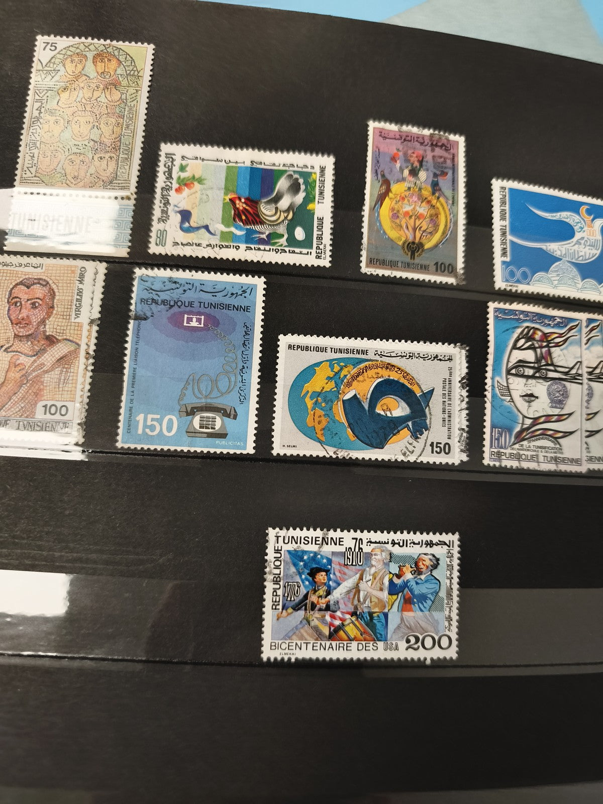 Lot anciens timbres oblitérés Tunisie thématiques, art et histoire, collection