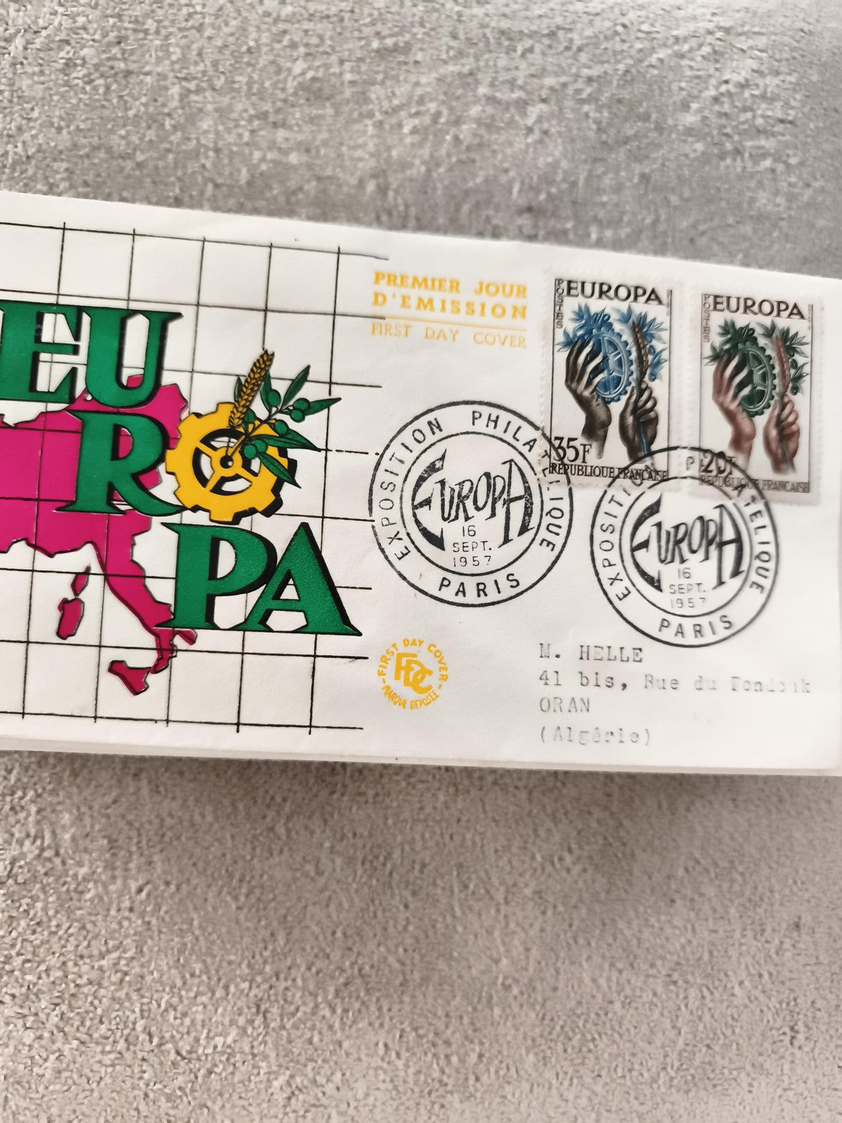 Lettre Premier Jour Europa 1957 Paris FDC timbres anciens philatélie