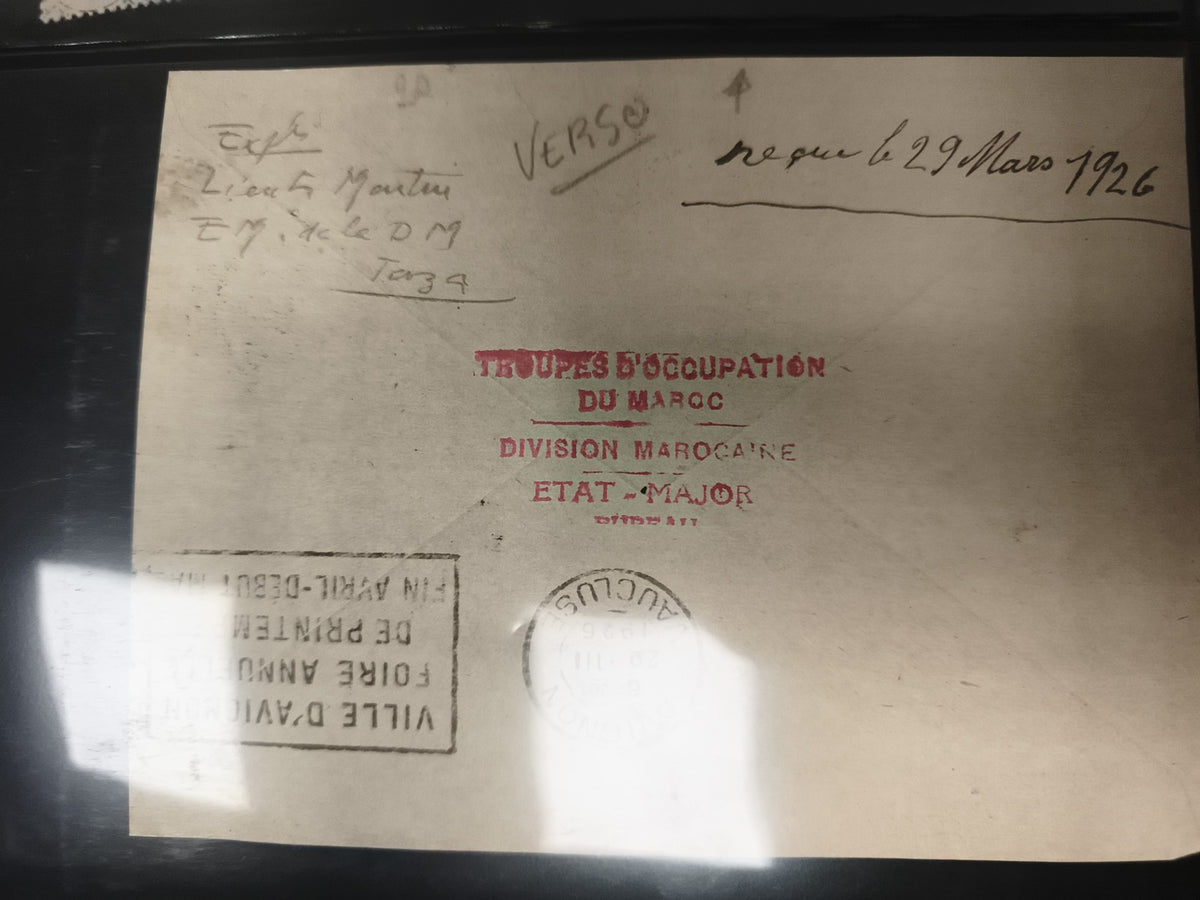 Lettre militaire Maroc 1926 Troupes d’Occupation cachets philatélie armée