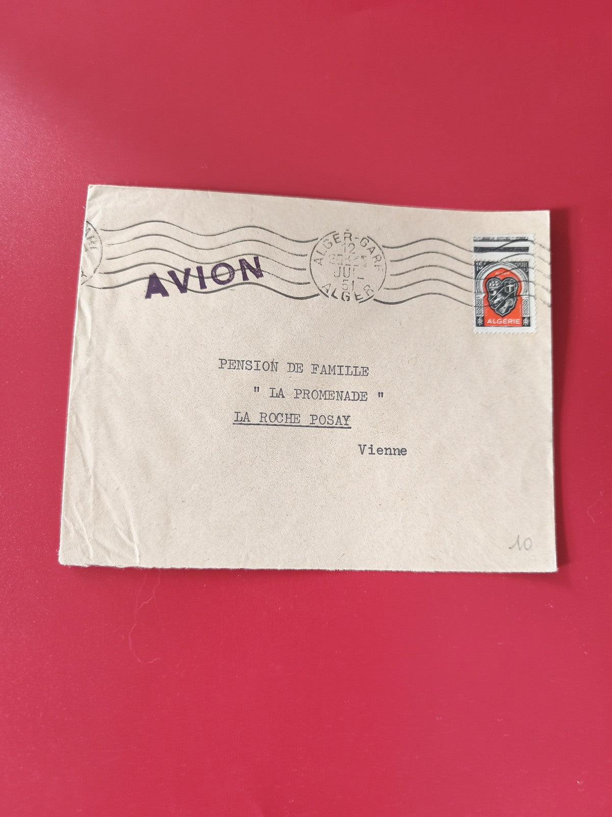 Enveloppe philatélie affranchie Algérie avion cachet visible Vienne La Roche Pos