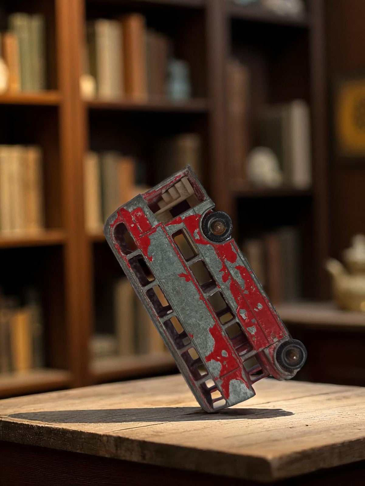 Bus miniature ancien Matchbox rouge vintage, état d'origine usé