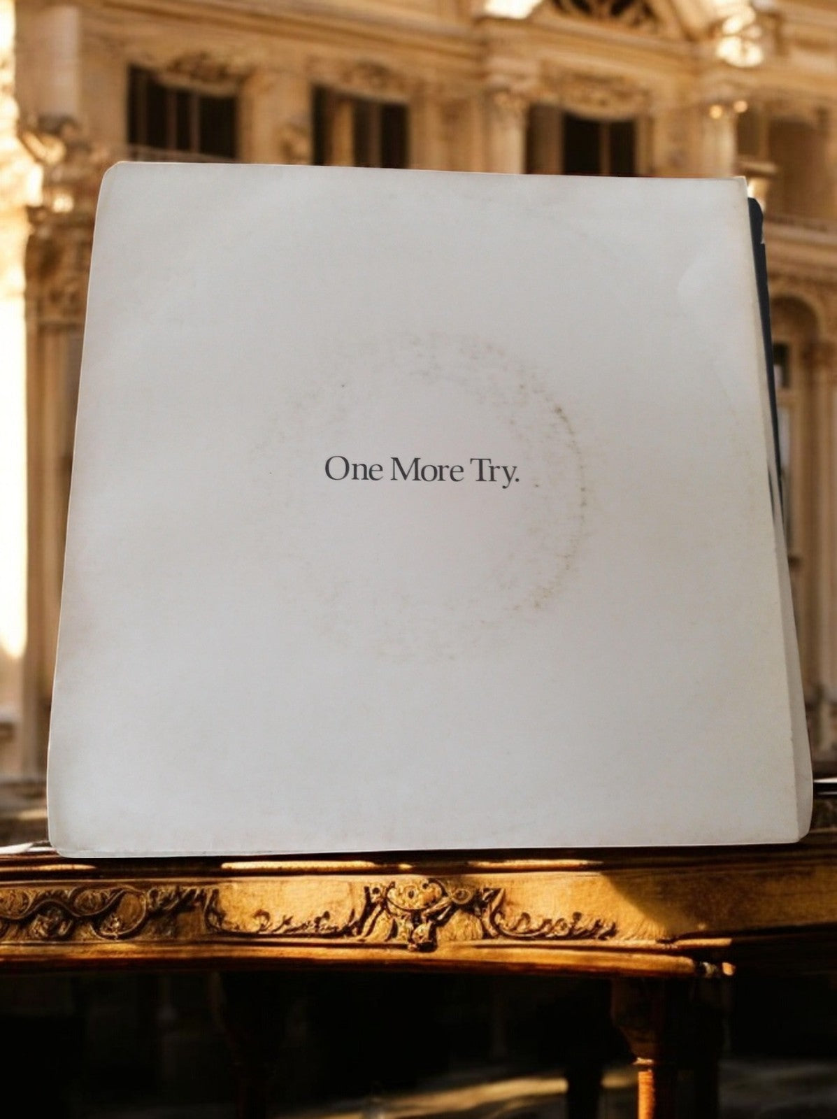 Vinyle 45T pochette blanche One More Try vintage, texte inspirant, édition rare