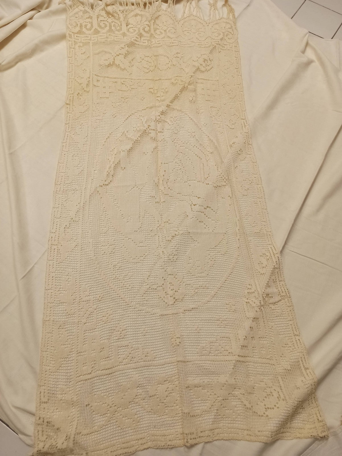Rare set de linge de table ancien brodé dentelle crochet fin XIXe vintage