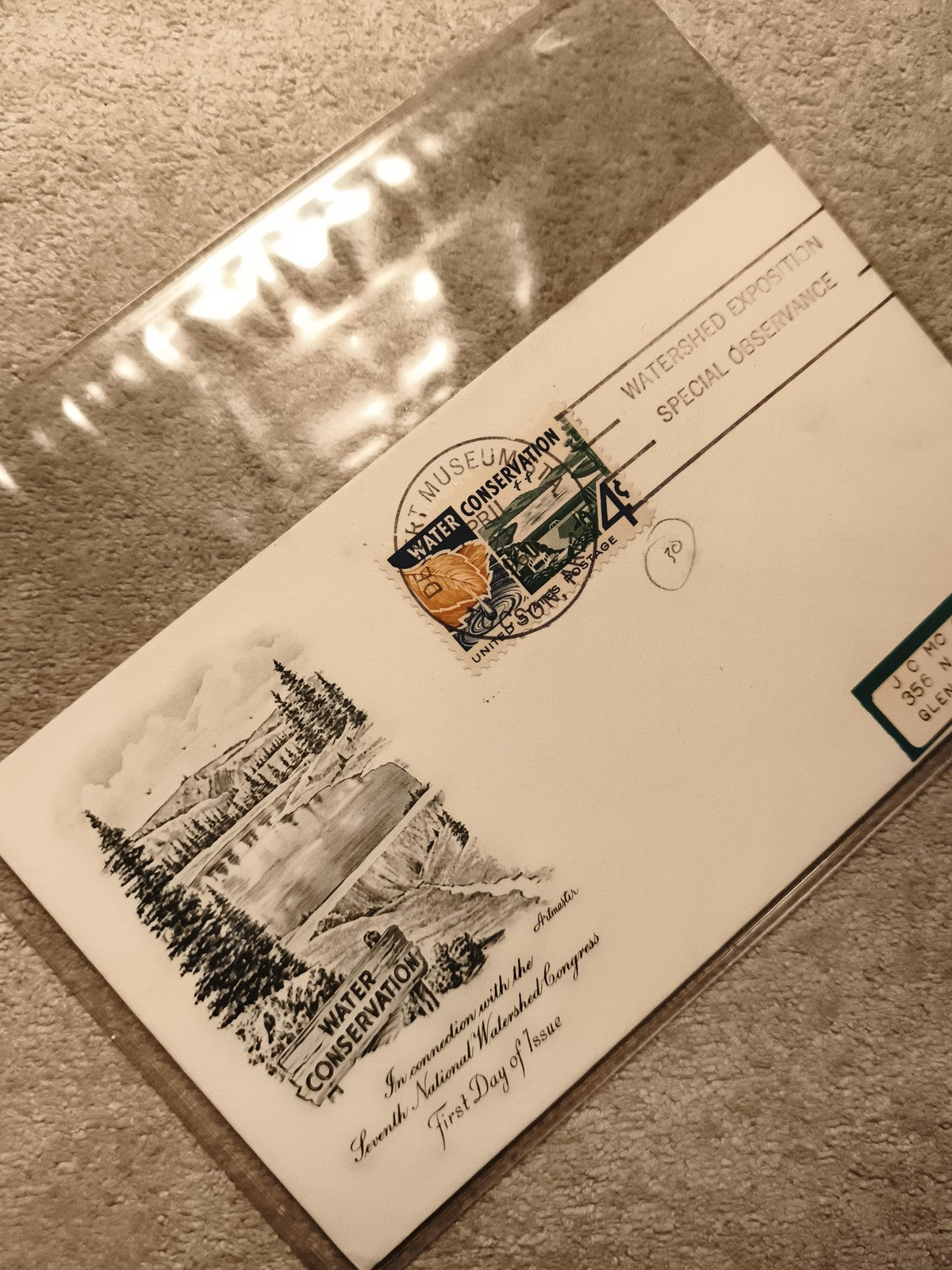 Enveloppe premier jour Water Conservation USA, cachet Watershed Exposition, phil