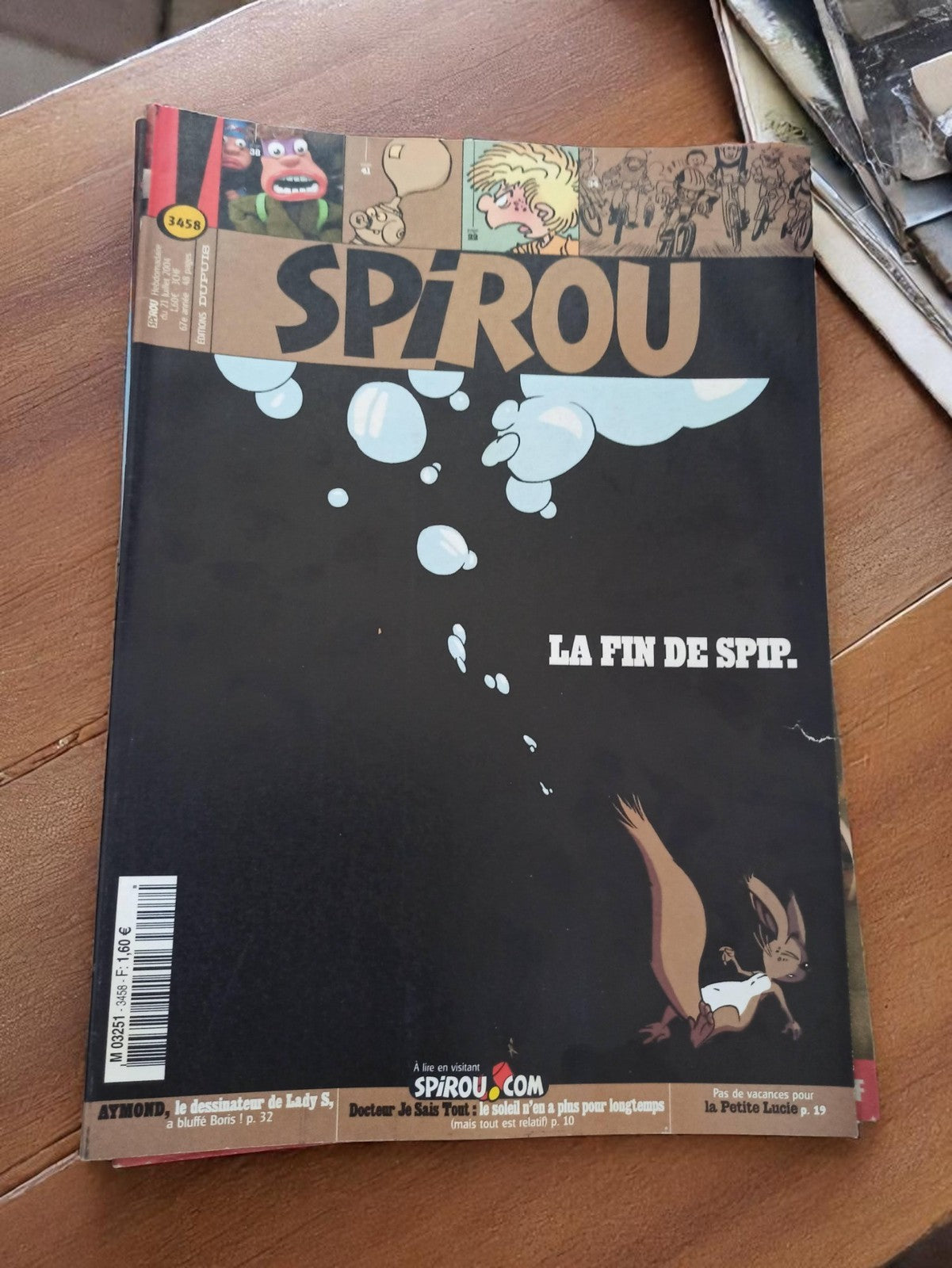 Magazine Spirou n°3458 couverture "La fin de Spip" vintage ancien BD rare