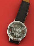 Montre ancienne Fent cadran tête de mort, bracelet noir, montre vintage rétro