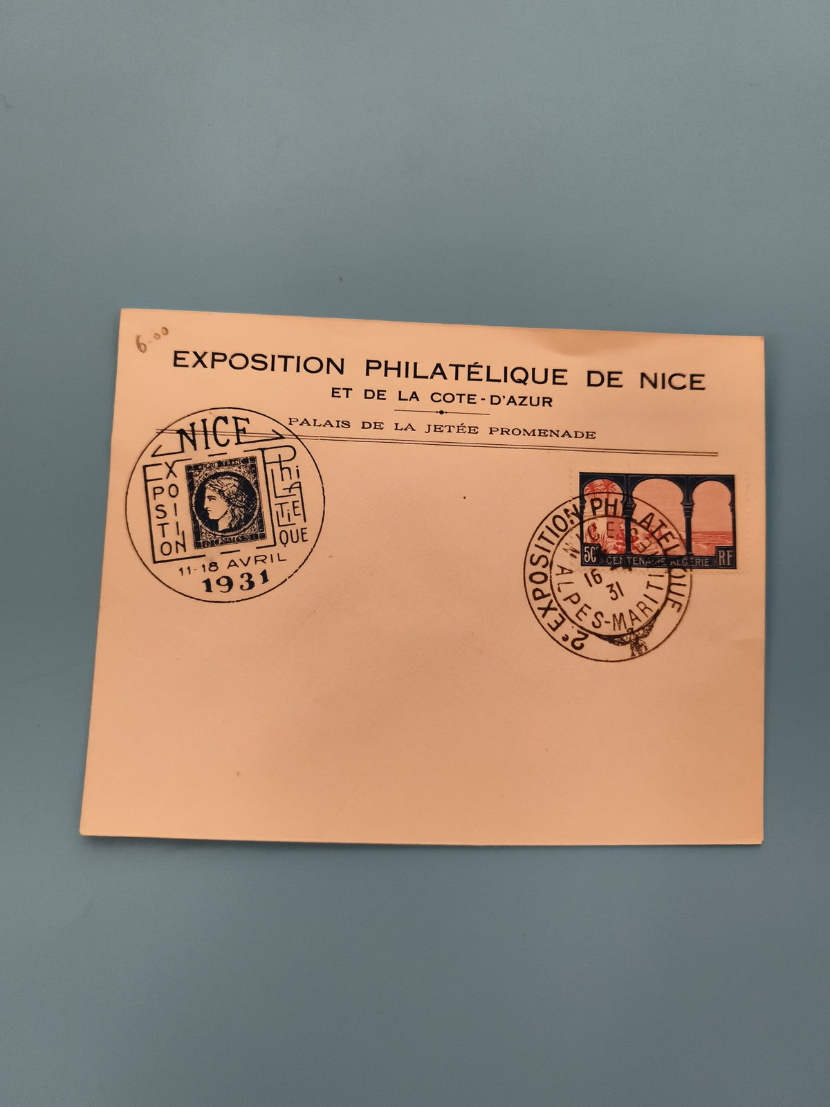 Entier postal Exposition Philatélique Nice 1931 timbres oblitérés Côte d’Azur