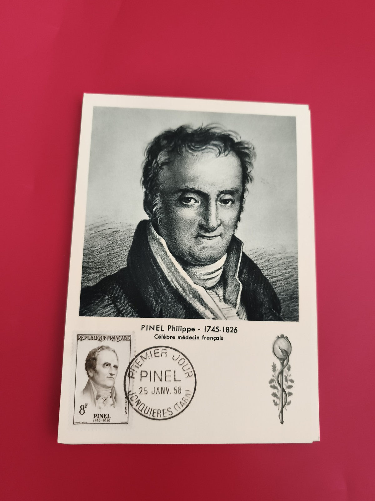 Carte FDC Premier Jour Pinel 1958 philatélie médecine France (Ref 1)