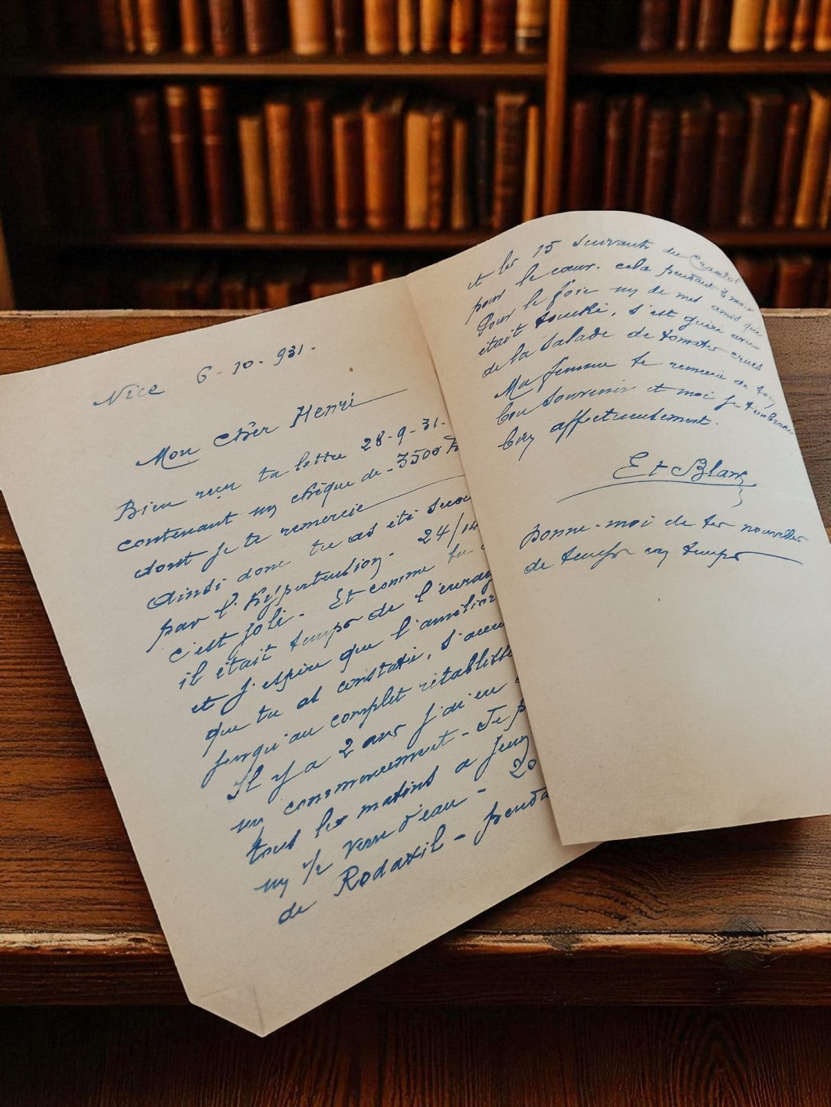 Lettre manuscrite ancienne 1931 papier crème encre bleue entre-deux-guerres