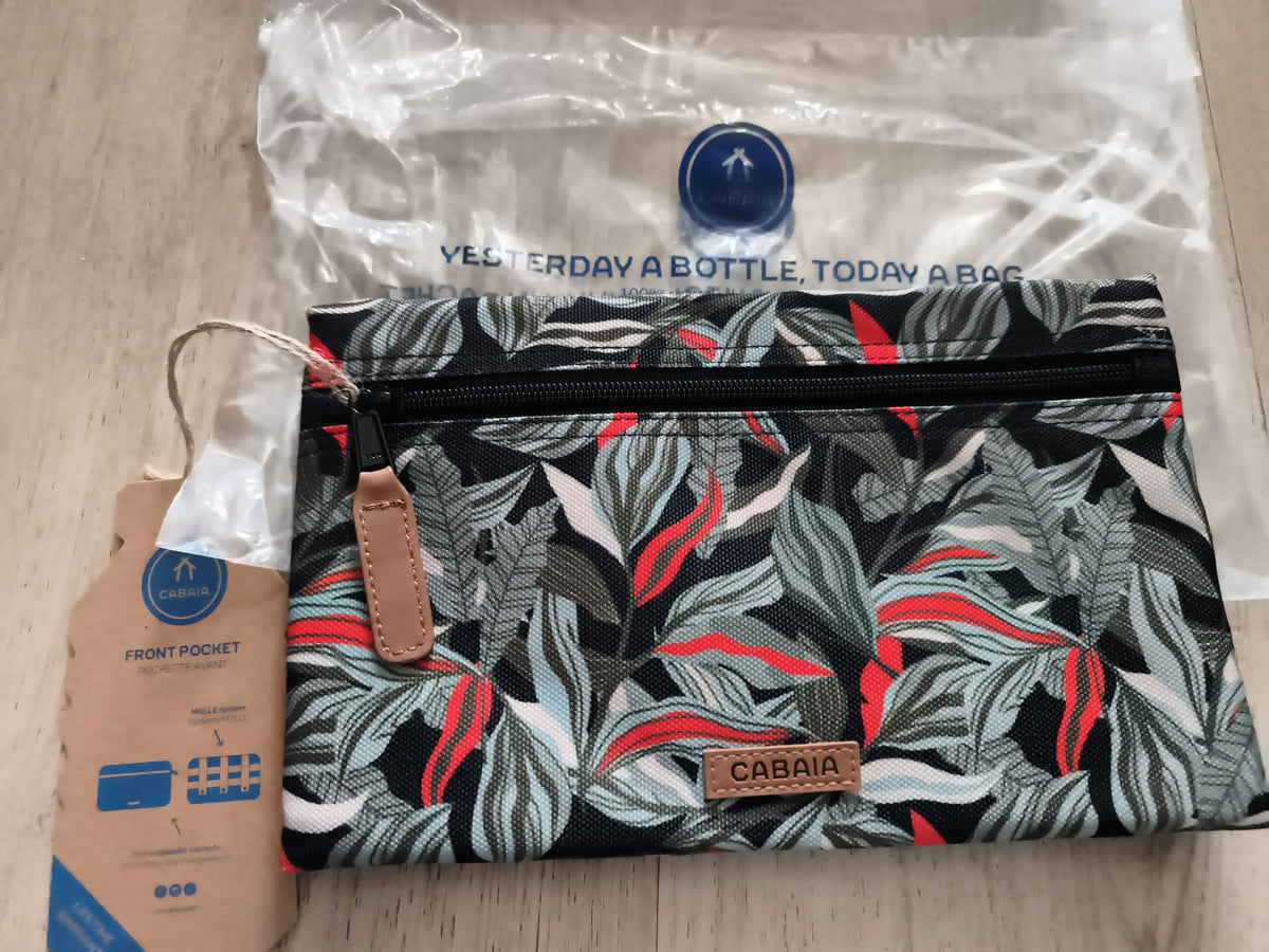 Pochette avant Cabaia neuve motif feuillage zip, accessoire sac 24 cm