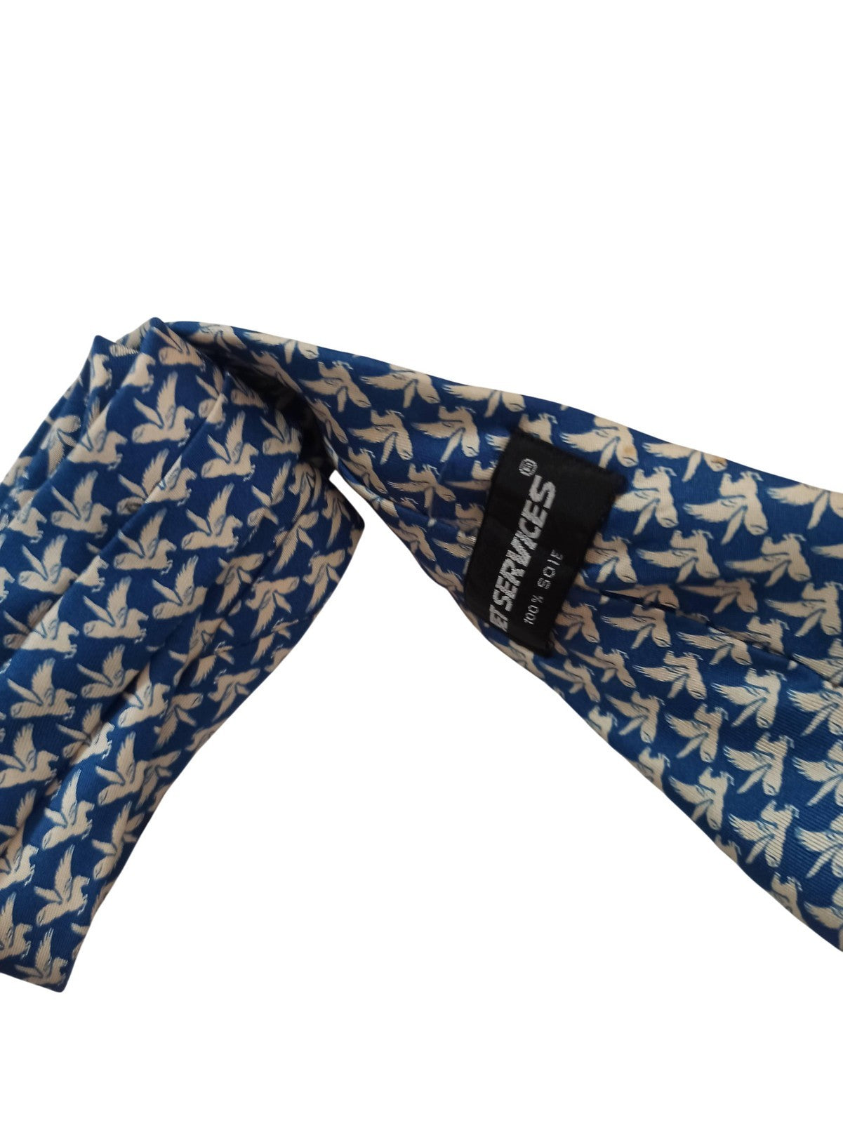 Cravate ancienne Jet Services soie bleu motif oiseaux vintage rétro accessoire
