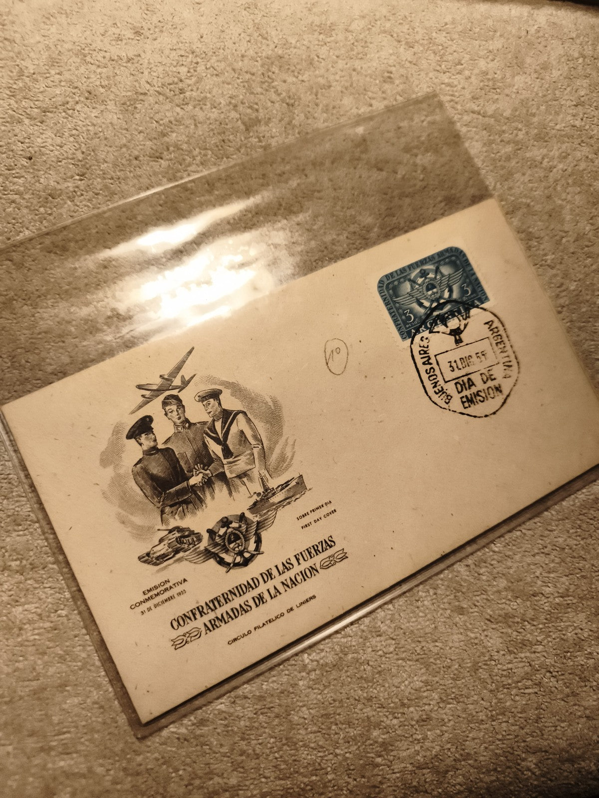 Carte commémorative Confraternidad Fuerzas Armadas timbre avion 1953 philatélie