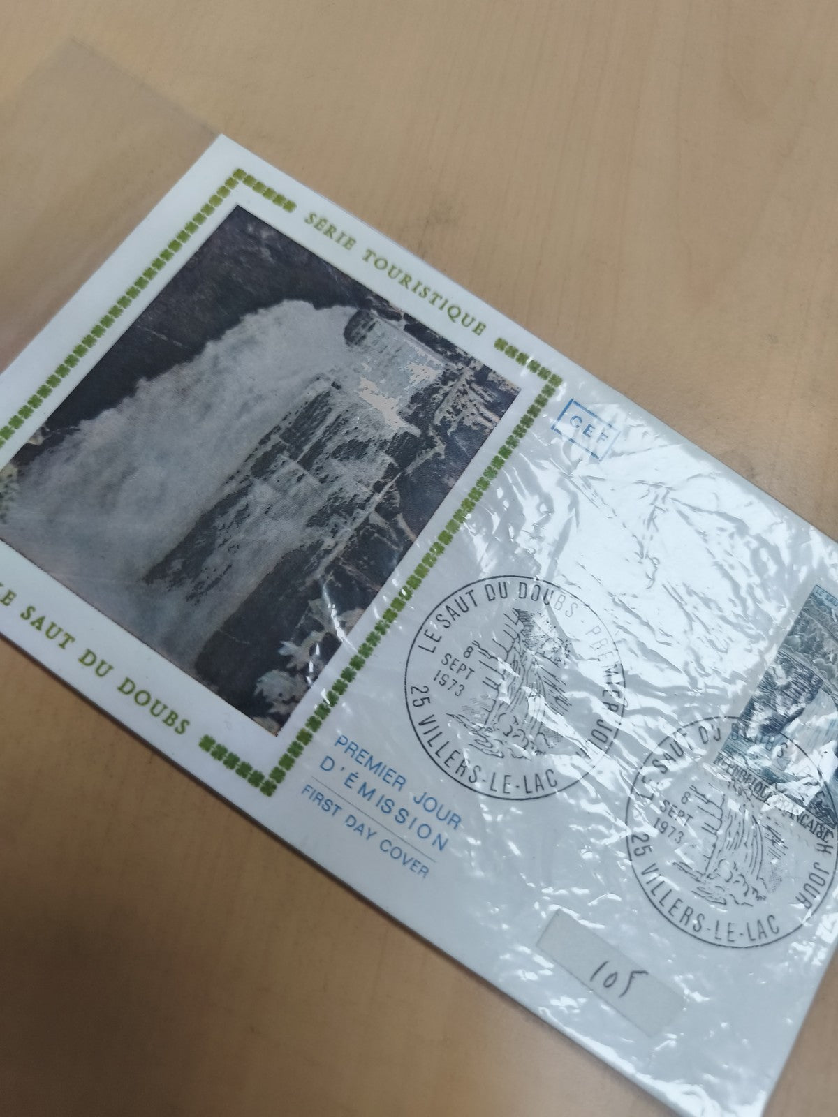 Enveloppe premier jour Saut du Doubs 1973 philatélie FDC série touristique
