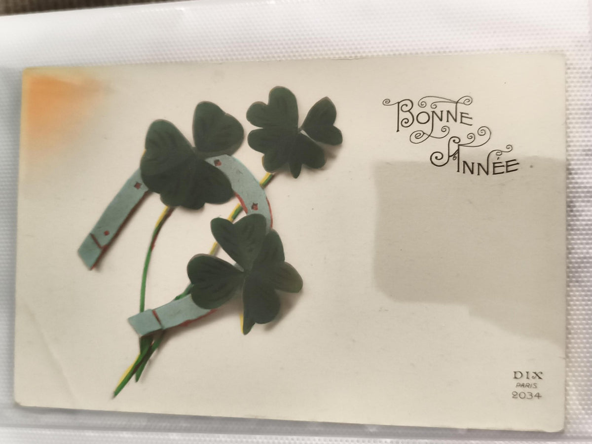 Carte postale ancienne Bonne Année trèfles fer à cheval DIX Paris CPA vintage