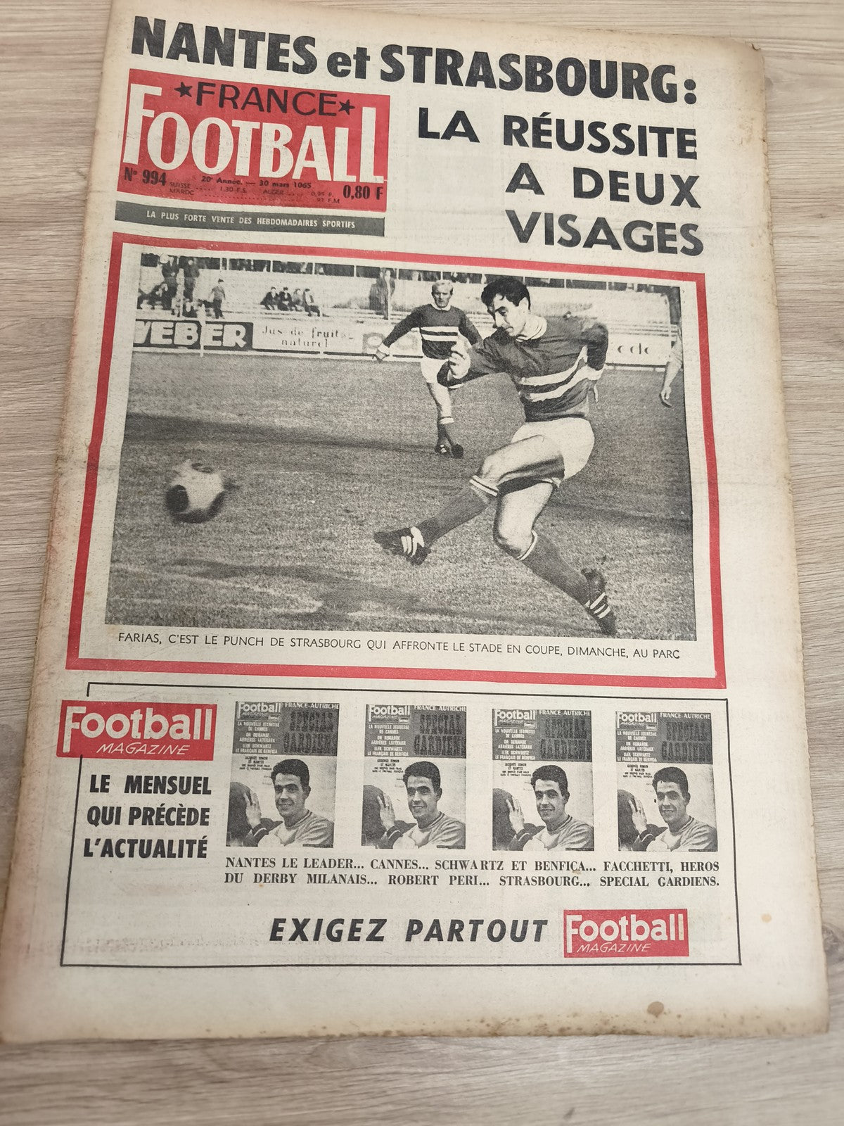 Ancien journal France Football 1965 Nantes Strasbourg vintage OM collection