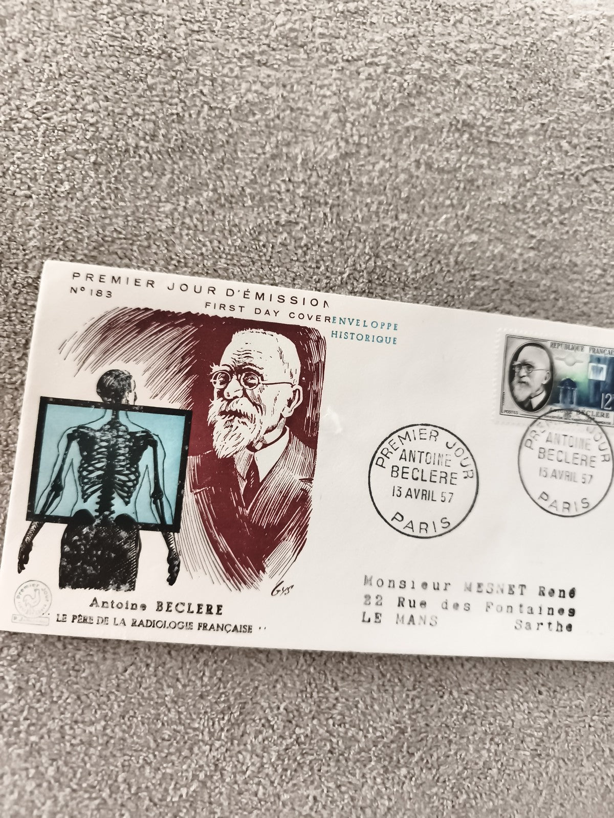 Enveloppe premier jour Antoine Béclère 1957 radiologie ancienne FDC Paris