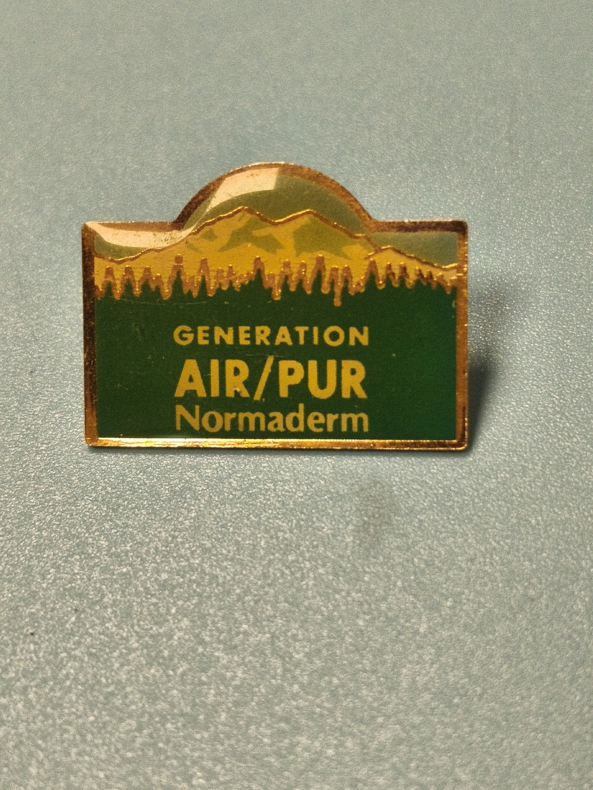 Pin's vintage GENERATION AIR PUR Normaderm vert doré montagne collection