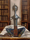 Sculpture africaine vintage métal peint musicien ethnique déco artisanat