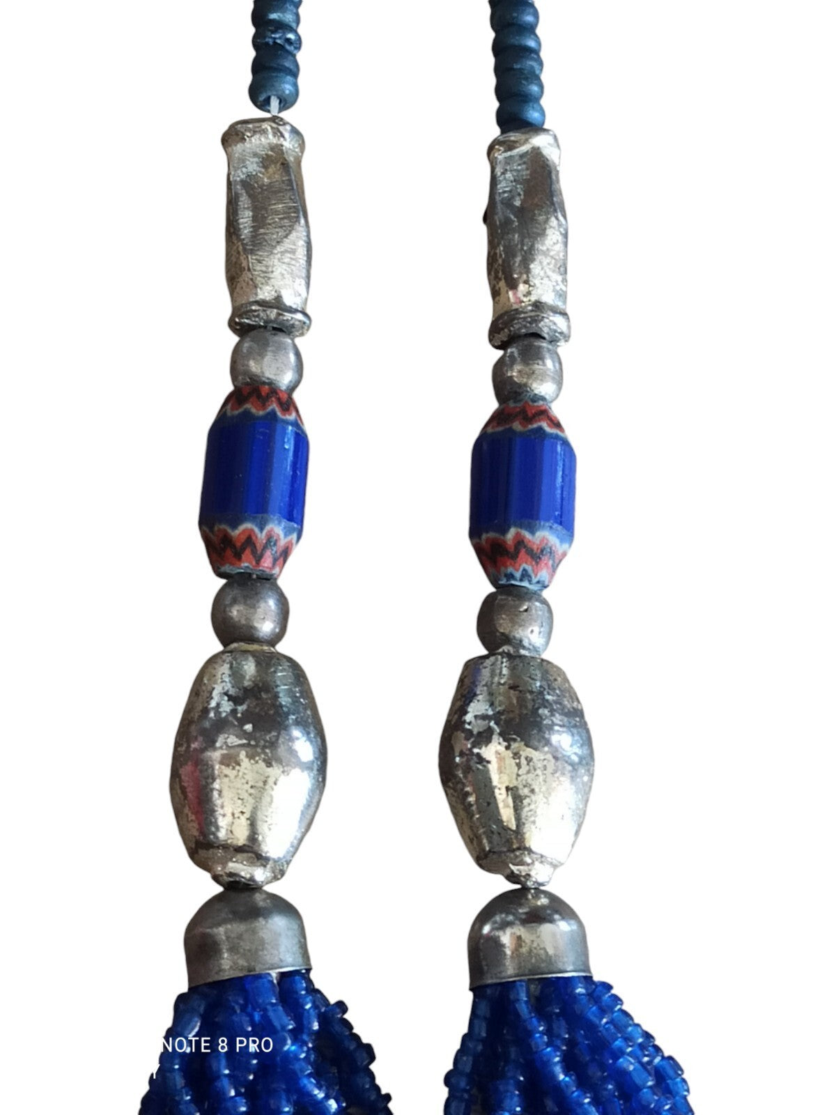 Collier ethnique vintage années 90 perles bleues multi-rangs fantaisie