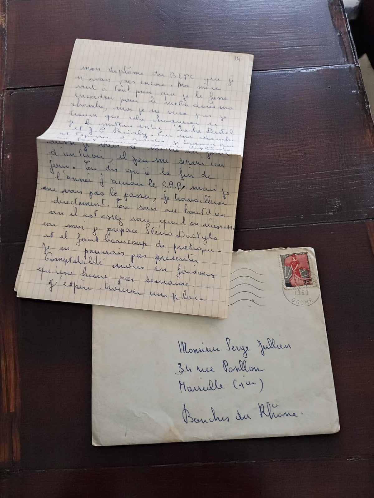 Lettre manuscrite vintage années 60 Marseille enveloppe timbre 1960 intime