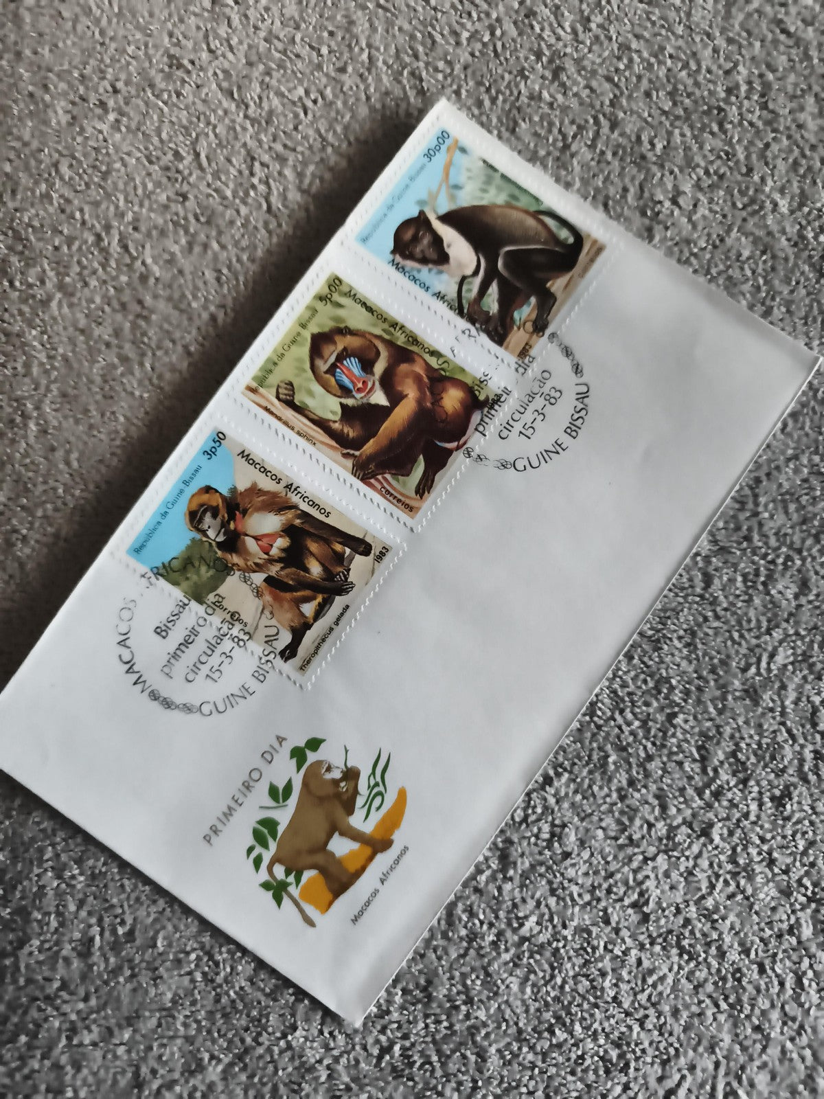 Lettre Premier Jour Guinée-Bissau singes Macacos Africanos 1983 philatélie (Ref