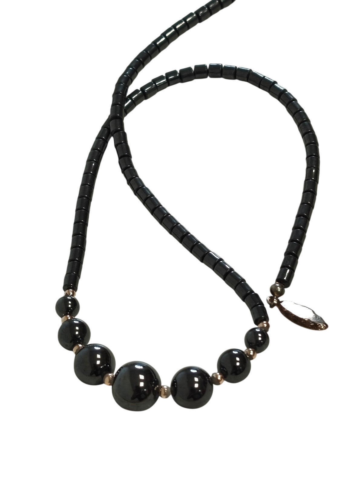 Gros collier pierres naturelles hématite perles grises élégant bijou fantaisie f
