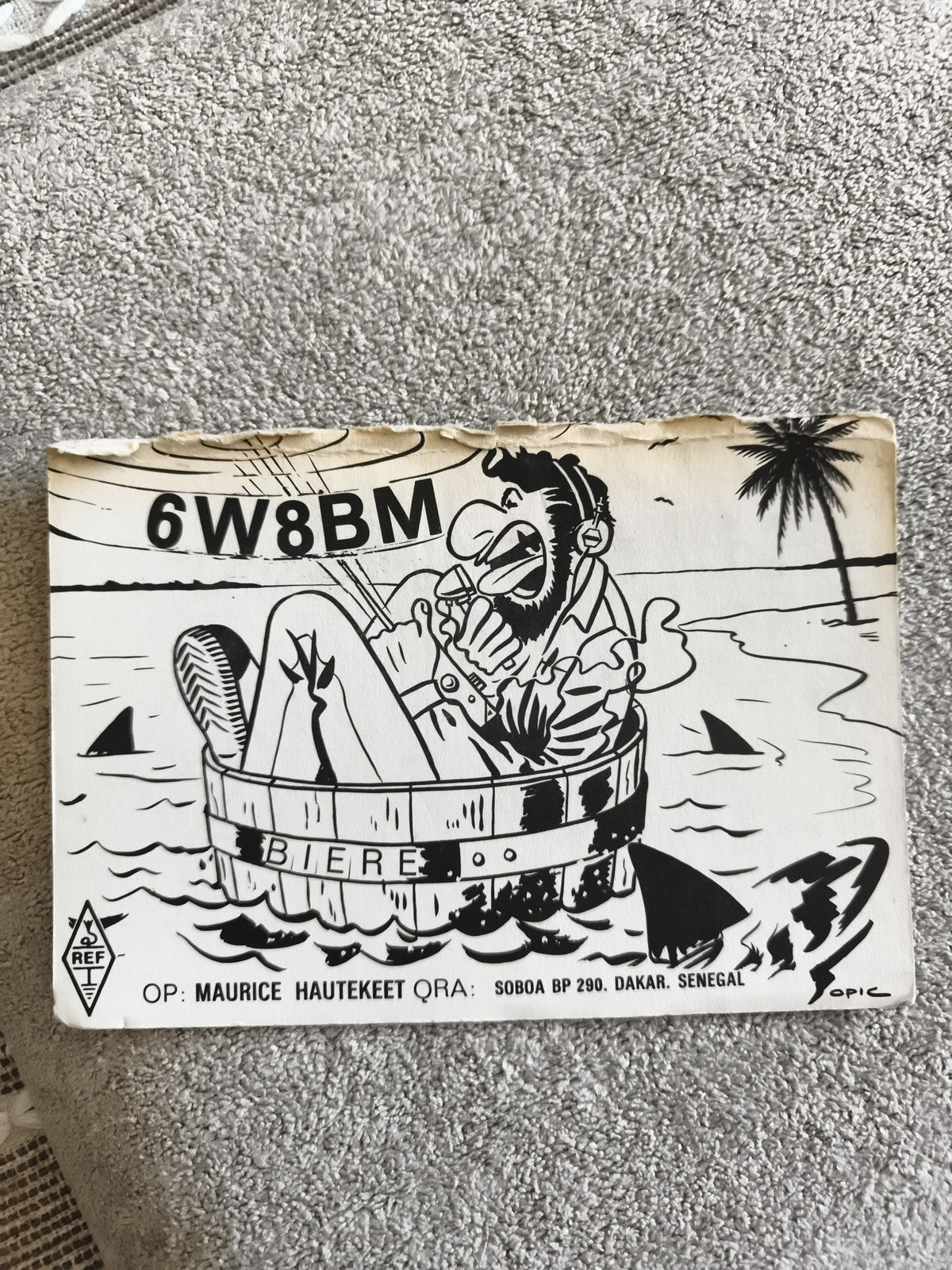 Carte QSL ancienne radioamateur 6W8BM Dakar Sénégal Maurice Hautekeet
