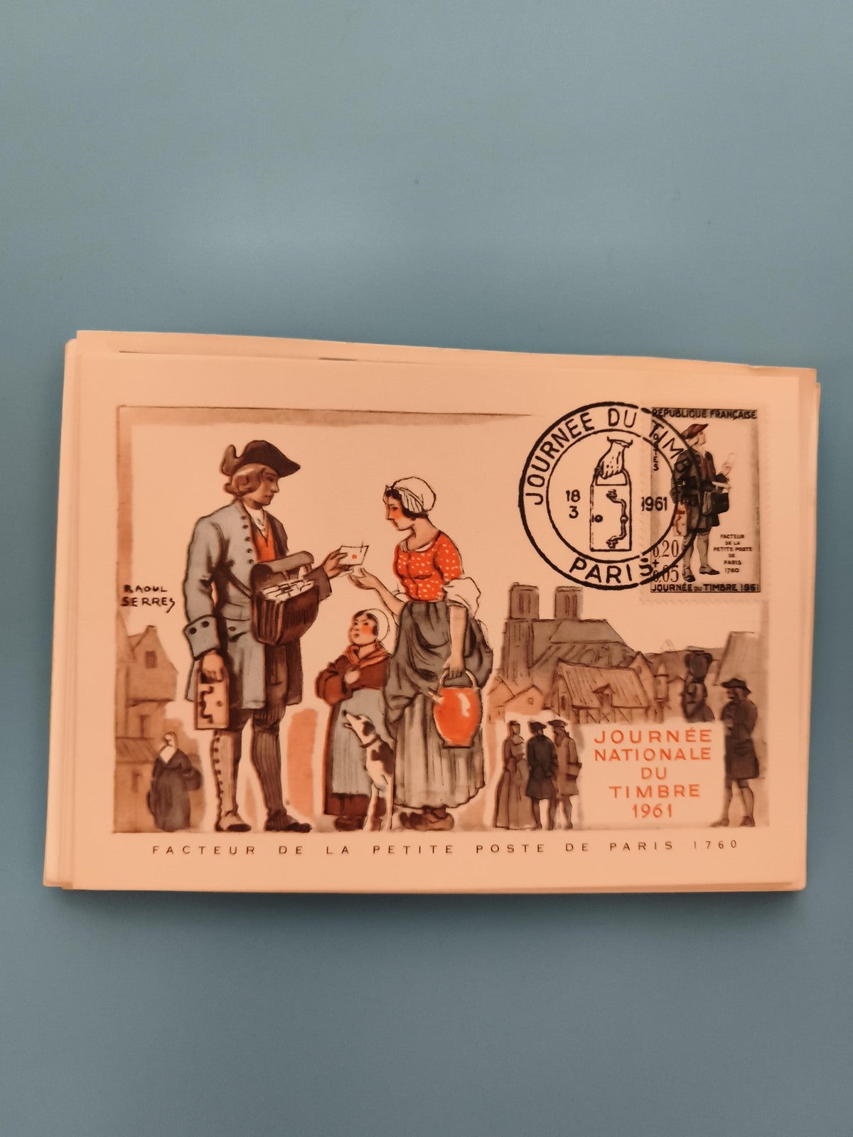 Carte philatélique illustrée Journée du Timbre 1961 Paris, oblitération 1er jour