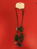 Collier fantaisie vintage Bleu Turquoise perles vertes chaîne noire deadstock
