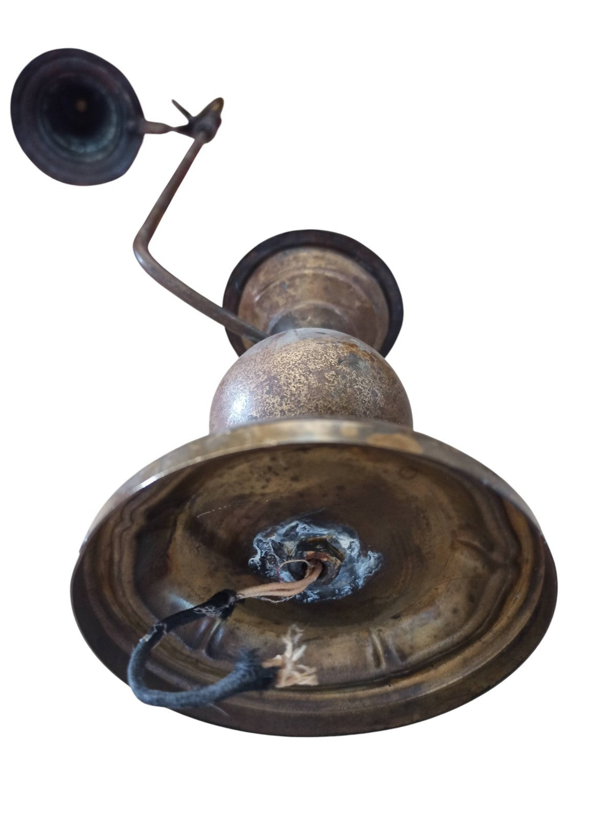 Chandelier ancien XIXe avec abat-jour mobile bronze patiné bougeoir décoratif