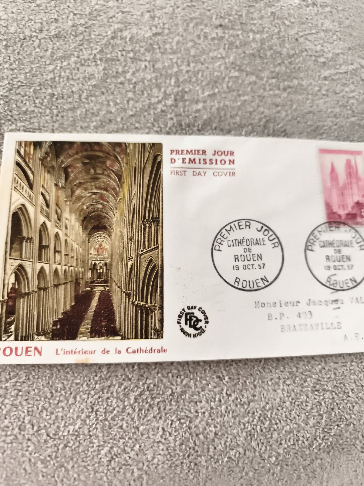 Lettre Premier Jour Rouen Cathédrale 1957, FDC, philatélie ancienne
