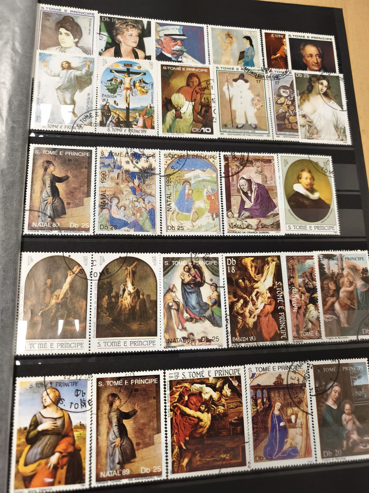 Lot de timbres Saint Tomé e Príncipe illustrés thèmes art et personnages, usagés
