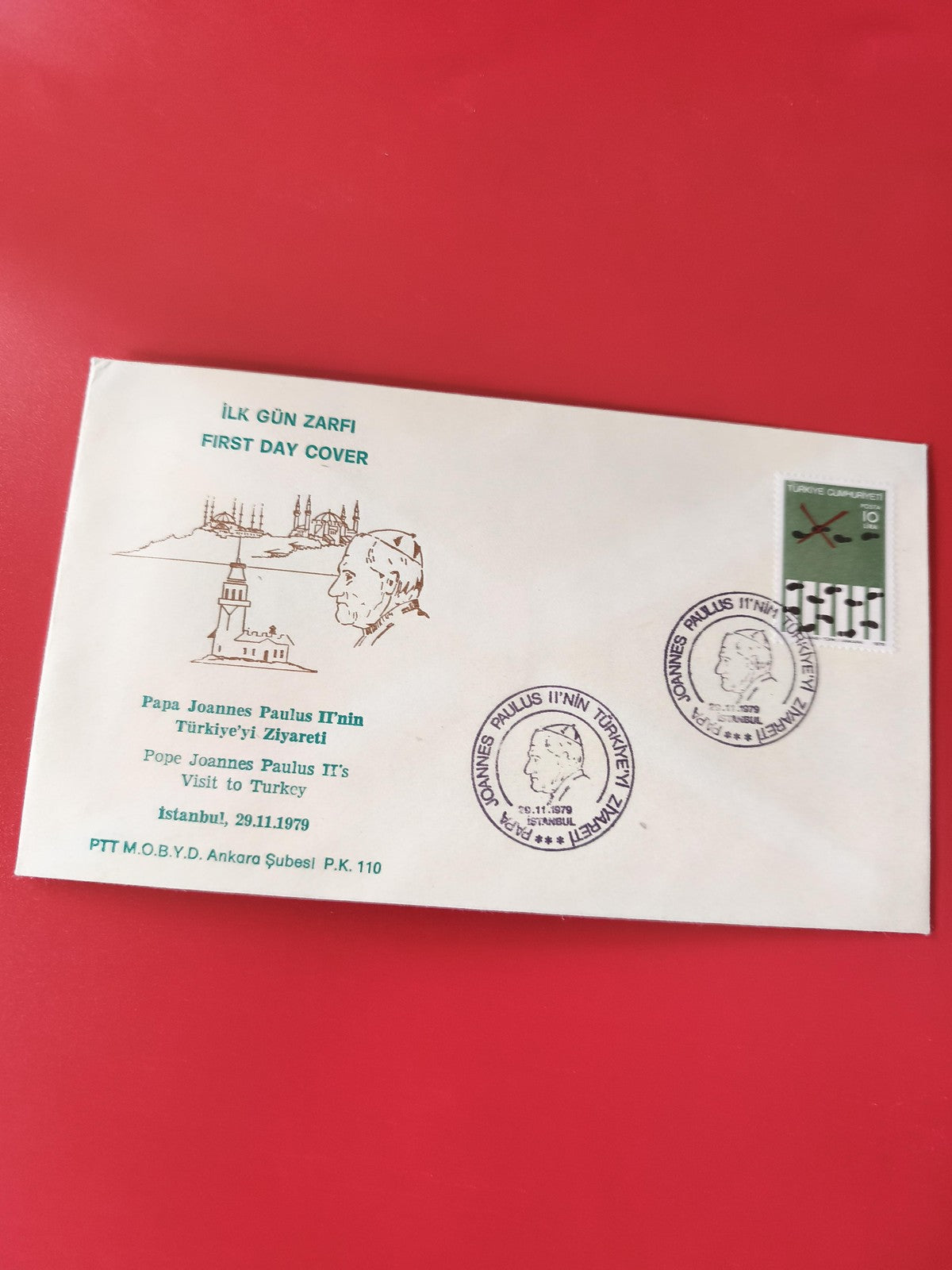Enveloppe philatélie premier jour visite Pape Jean-Paul II Turquie 1979 timbre