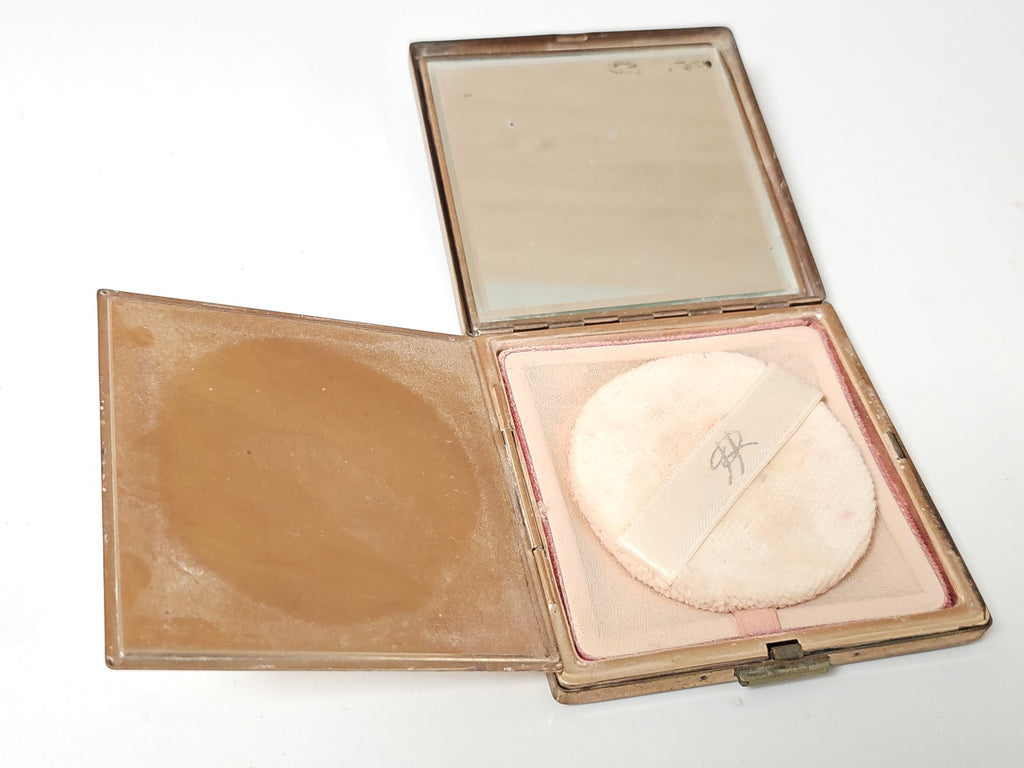 Vintage 1930s engraved gilded metal powder compact retro makeup collector's item