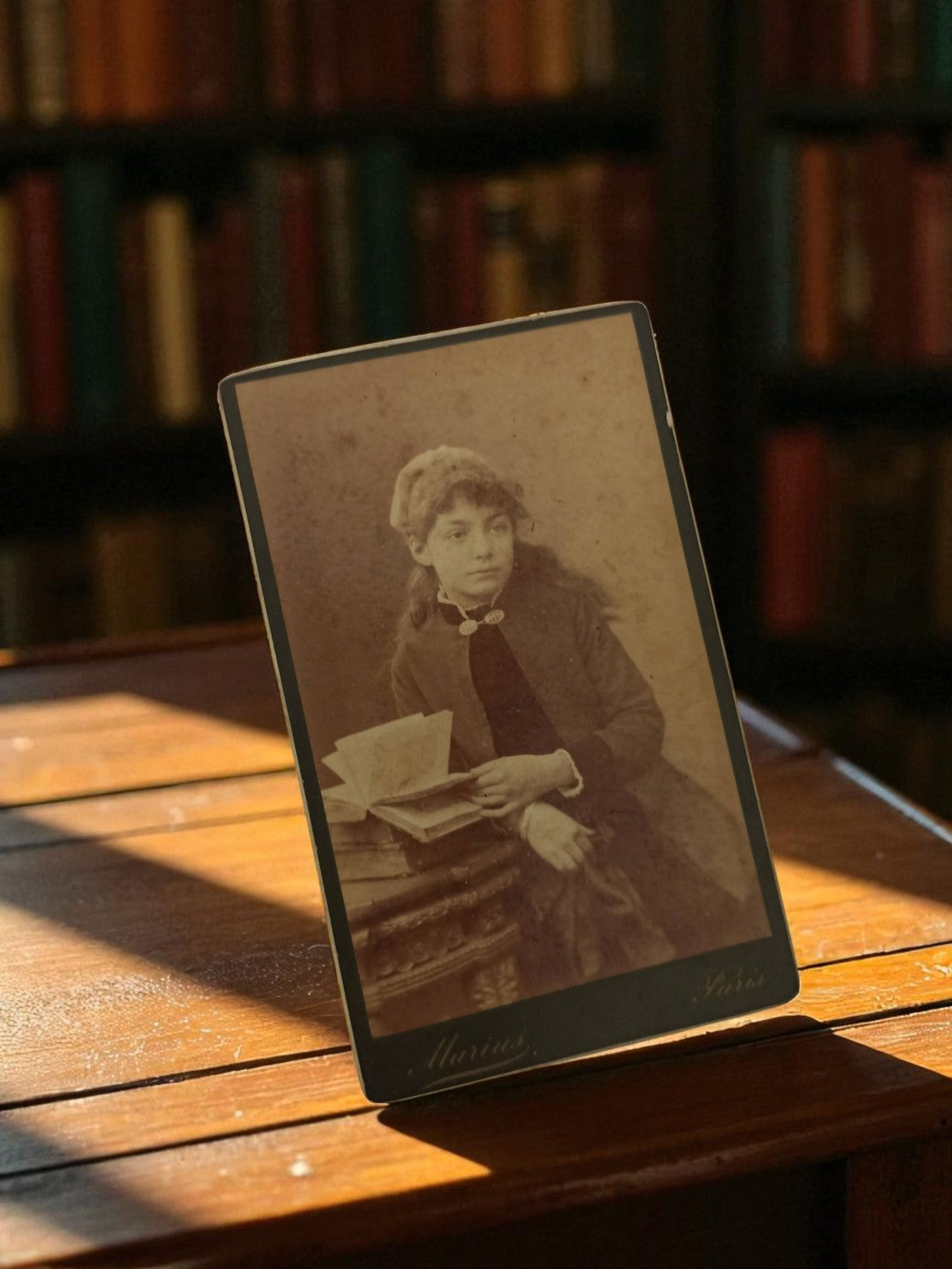 Photographie ancienne cabinet de curiosités Paris rétro, portrait femme, Mariès