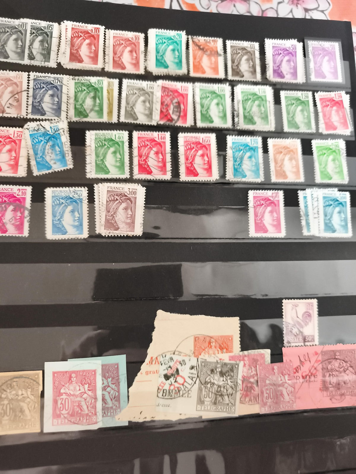 Lot anciens timbres France Marianne et télégraphe oblitérés philatélie