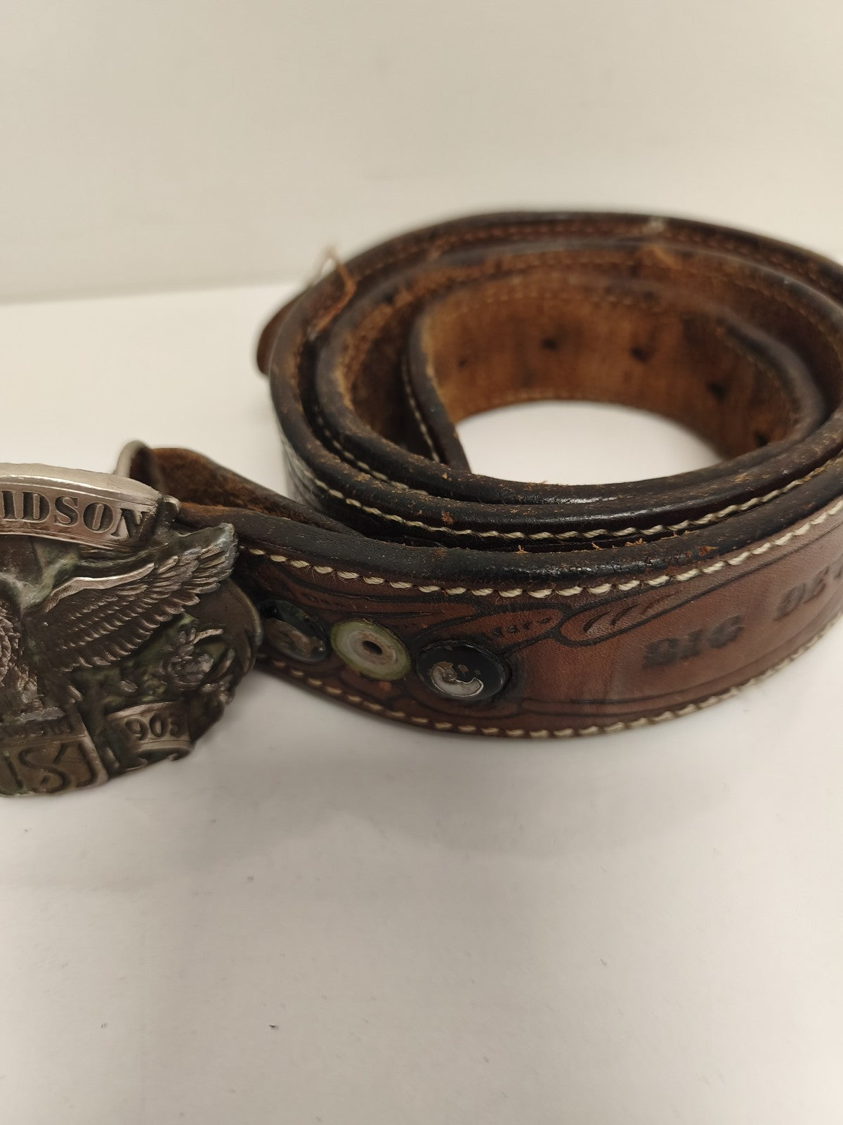 Ceinture vintage Harley Davidson cuir boucle aigle biker rétro
