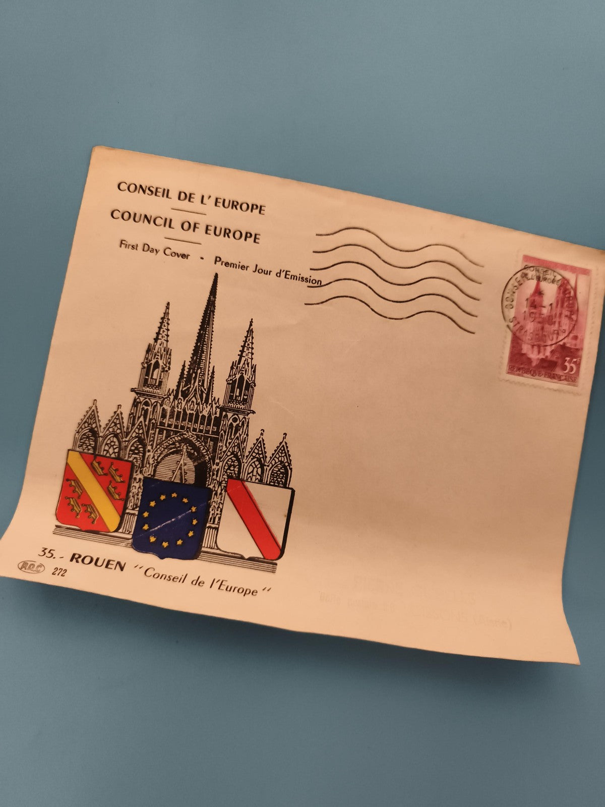 Lettre Premier Jour Conseil de l'Europe Rouen blason cathédrale philatélie FDC