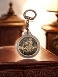 Porte-clés vintage Saint Christophe médaillon doré ancien publicitaire