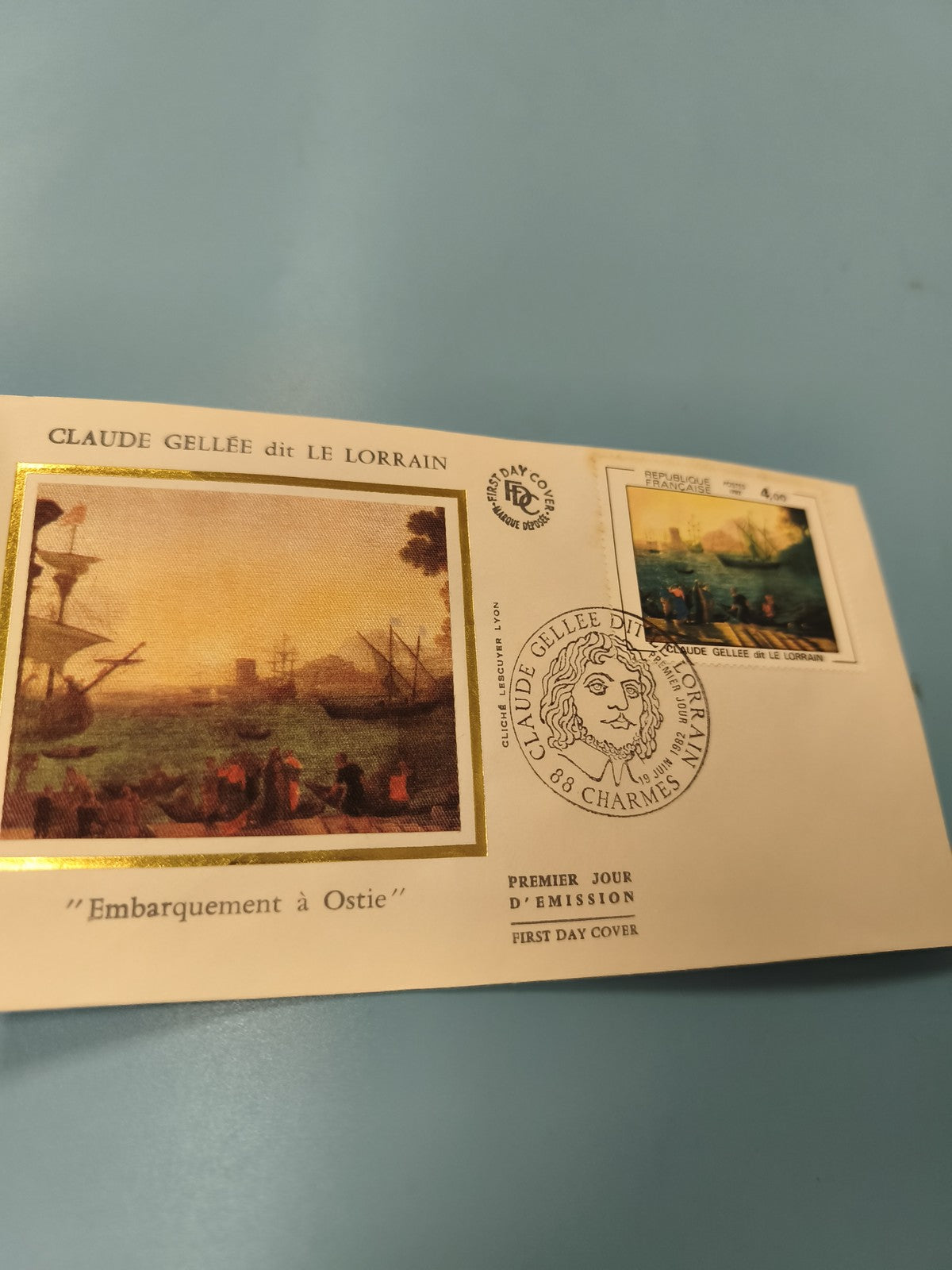 Enveloppe premier jour FDC Claude Gellée Le Lorrain Embarquement à Ostie timbre