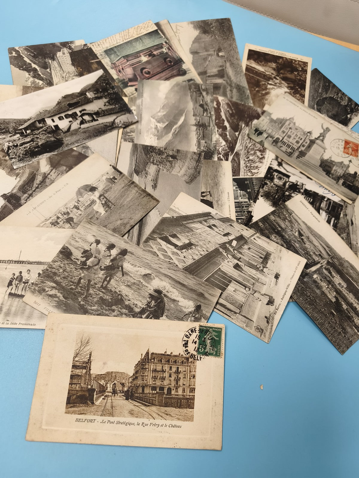 Lot cartes postales anciennes CPA divers lieux paysages vintage noir et blanc