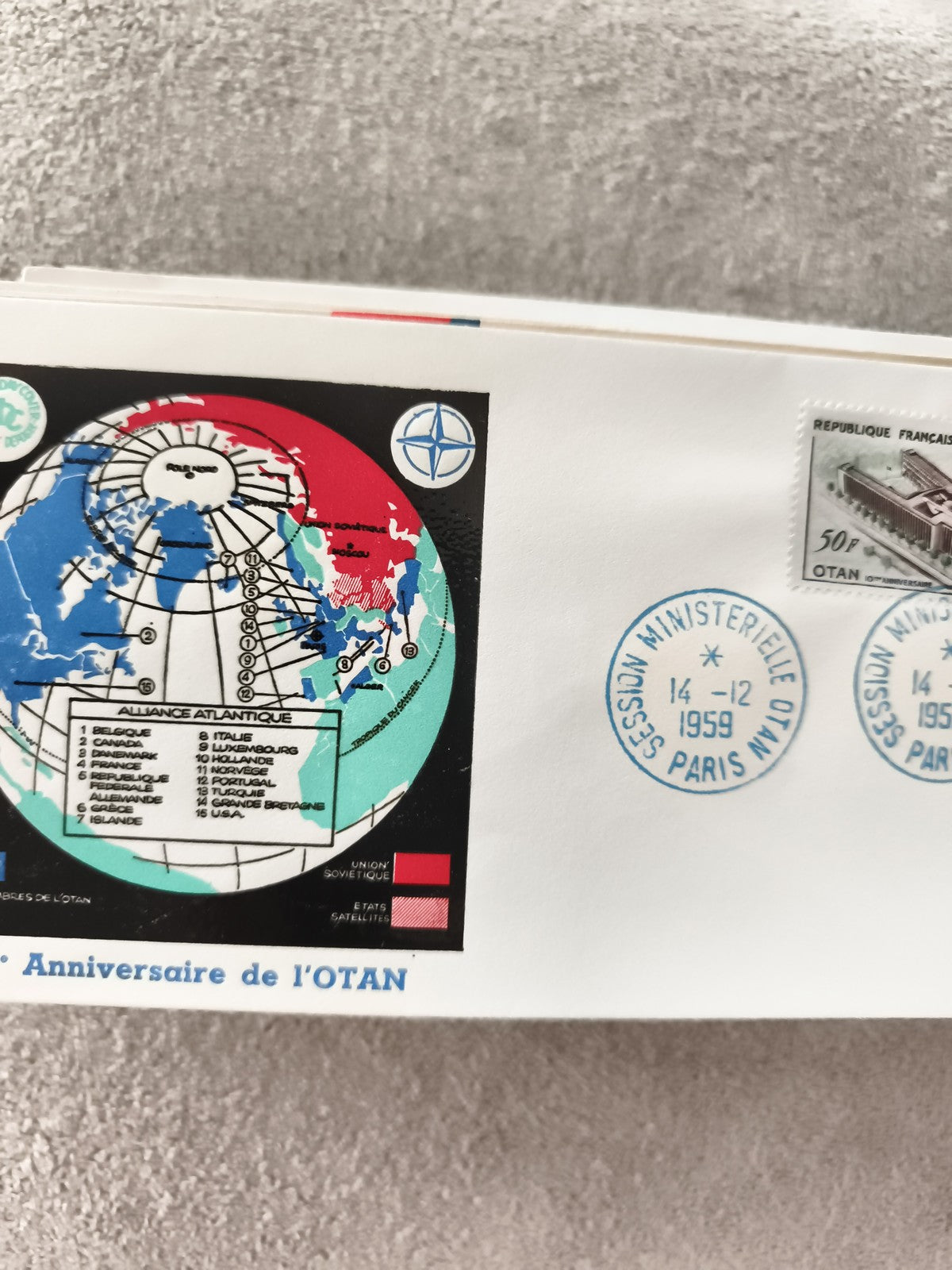 Enveloppe 1er jour OTAN 1959 Paris, Anniversaire, timbre 50c, philatélie ancienn