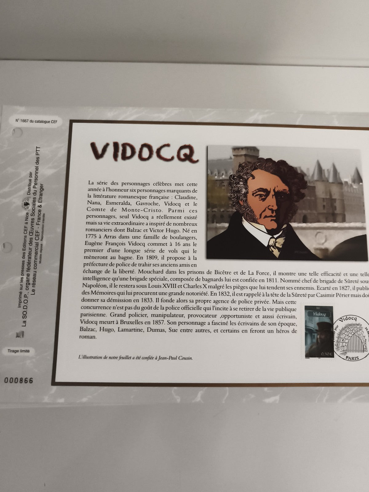 Feuillet CEF Vidocq philatélie N°1667 timbre illustré France