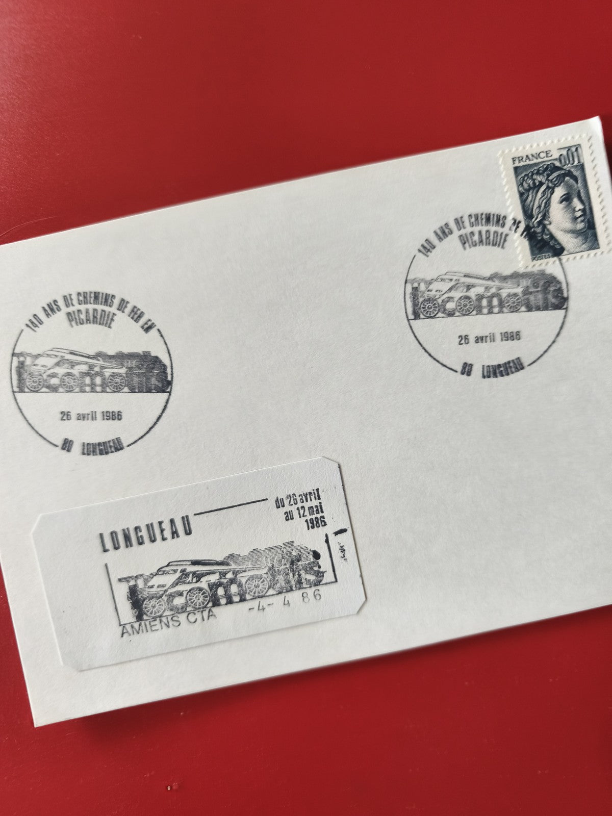 Carte postale philatélie Picardie 100 ans chemins de fer Longueau 1986 timbre