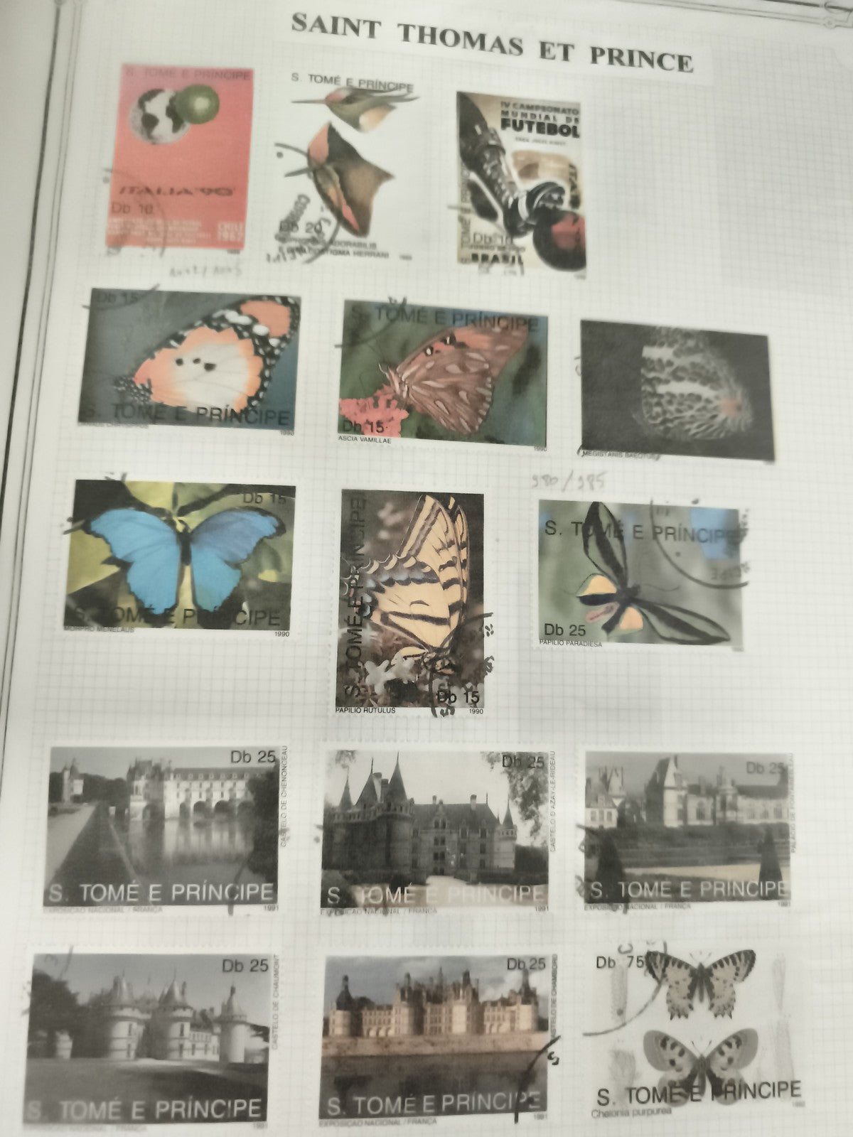 Timbres S. Tomé e Príncipe papillons monuments Db obliterés Saint Thomas