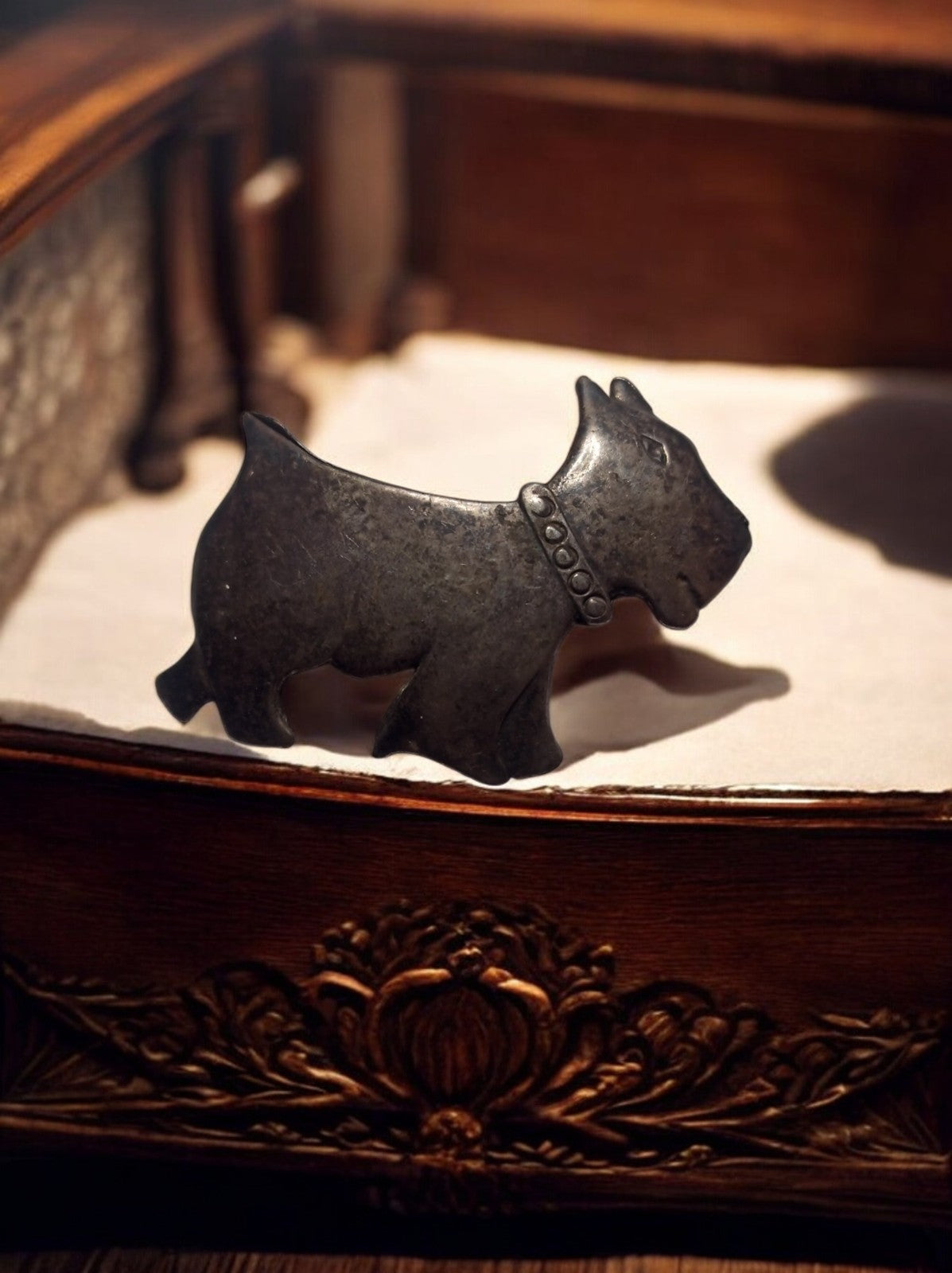 Barrette pince cheveux chien métal vintage, forme Scottish, fantaisie France