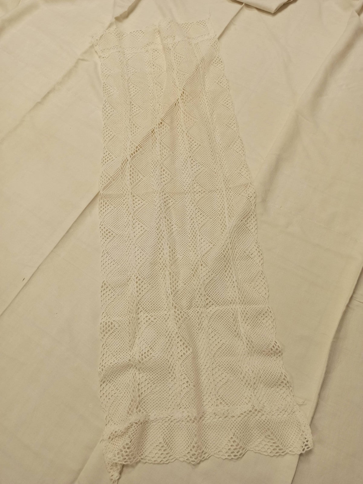 Set linge de table ancien XIXe brodé dentelle crochet vintage rare déco rétro